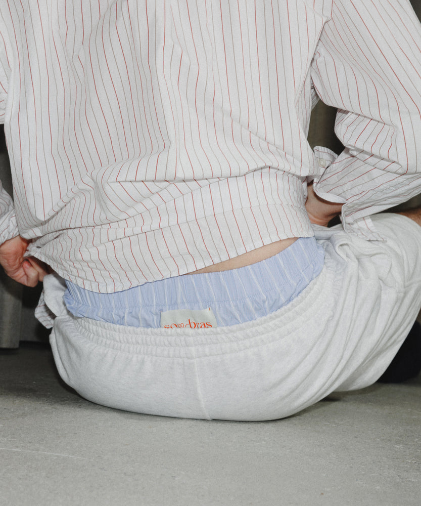 Double Waist Sweat Shorts | Light Gray x Ice Blue Stripes