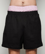 Double Waist Sweat Shorts | Black x Pink Stripes