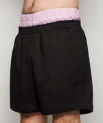 Double Waist Sweat Shorts | Black x Pink Stripes