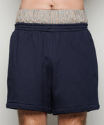 Double Waist Sweat Shorts | Navy x Poplin Check