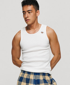 One Point Heart Cotton Rib Tank Top - 3 Pack