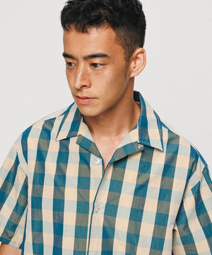 Emerald Blue Block Check Short Sleeve Shirt