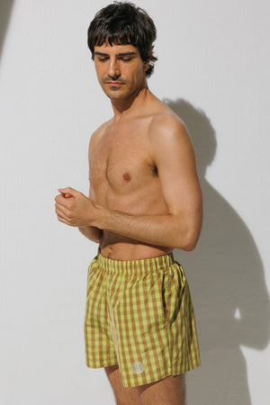 Checkered Swim Shorts - Yellow x Almond