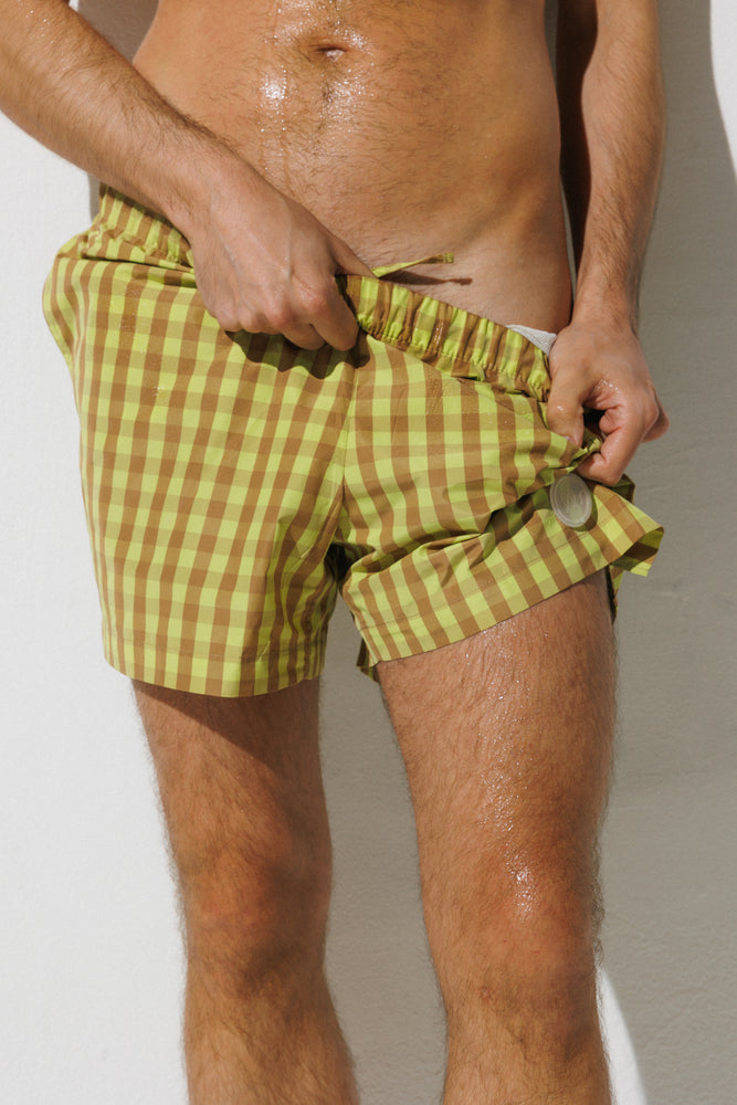 Checkered Swim Shorts - Yellow x Almond