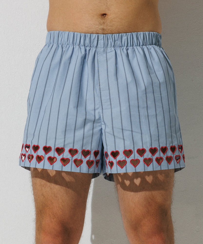【Pre-order item】Two Steps Hearts Lace Shorts - Ice Blue Stripes