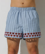 Two Steps Hearts Lace Shorts - Ice Blue Stripes