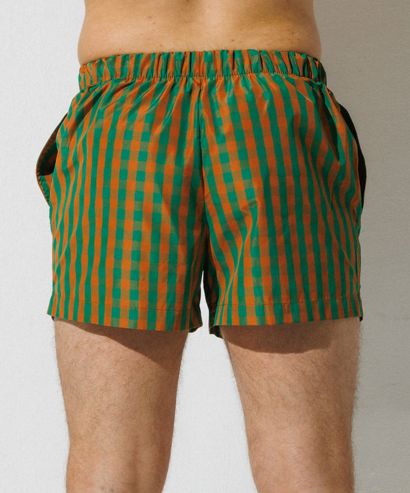 【Pre-order item】Checkered Swim Shorts - Green x Brick