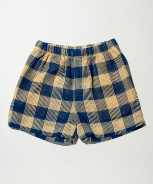 Summer Block Check Lace shorts - Ocean Veil（Blue × Yellow）