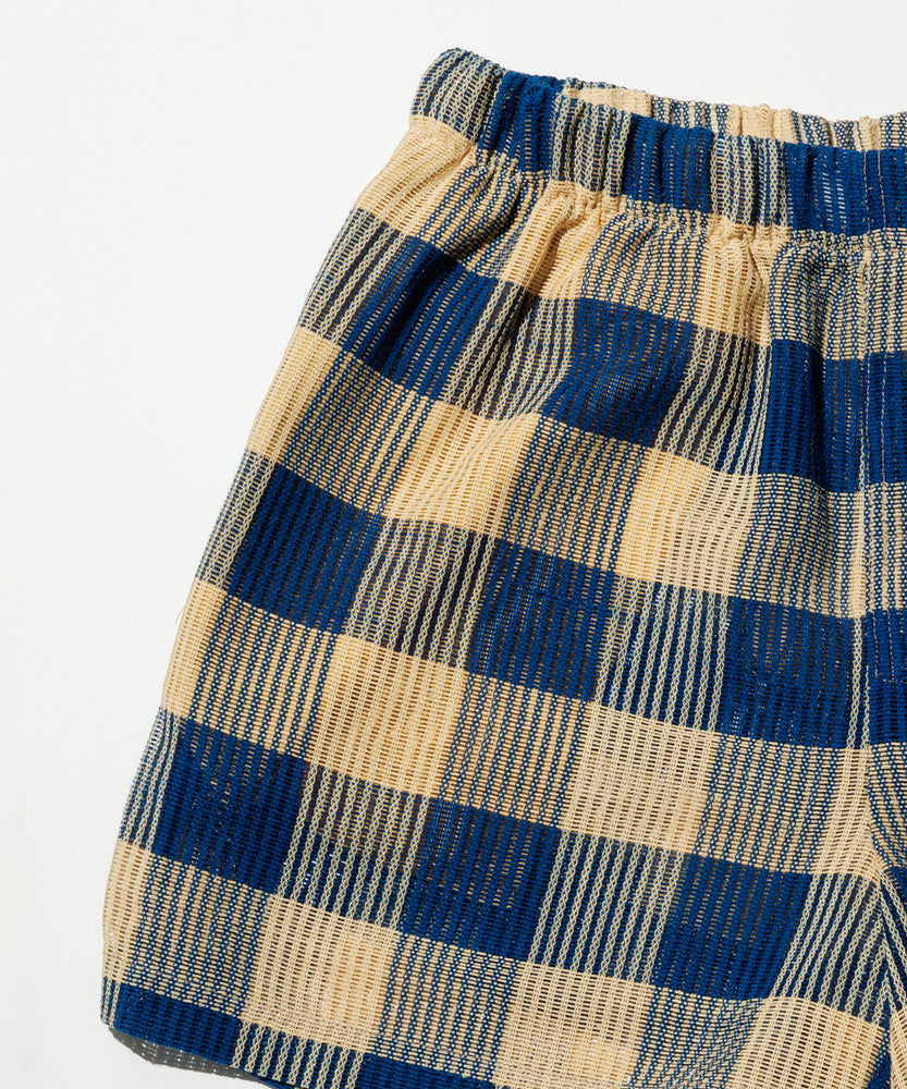 Summer Block Check Lace shorts - Ocean Veil（Blue × Yellow）
