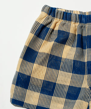 Summer Block Check Lace shorts - Ocean Veil（Blue × Yellow）