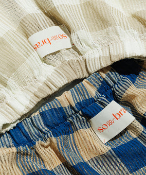 Summer Block Check Lace shorts - Ocean Veil（Blue × Yellow）