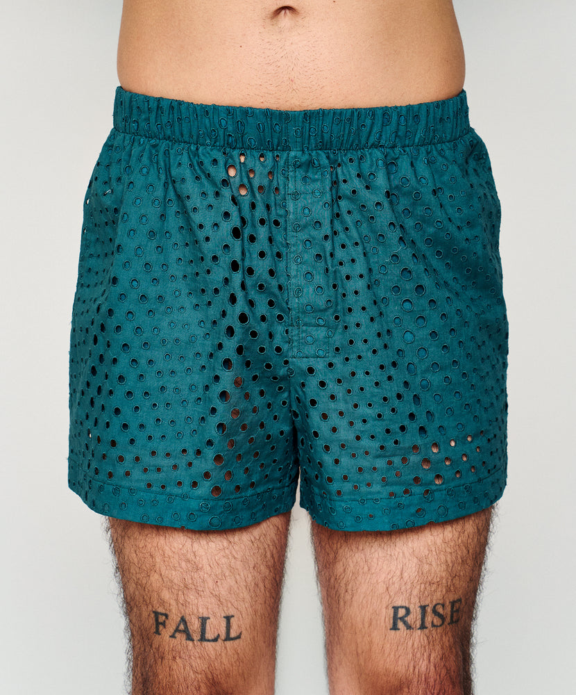 
            
                Load image into Gallery viewer, Boxer Lace Shorts - Mediterranean Green
            
        