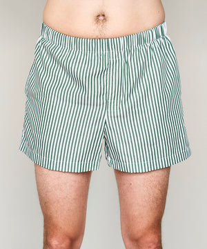 Cotton Boxer Shorts - Green Stripes