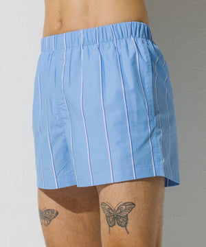 Cotton Boxer Shorts Blue - Alternate Stripe in Navy