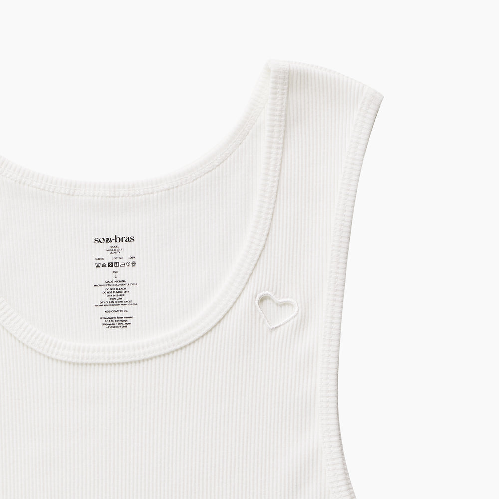 One Point Heart Cotton Rib Tank Top - Salt White – sombras