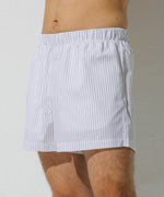 Cotton Boxer Shorts White - Pinstripe in Brown