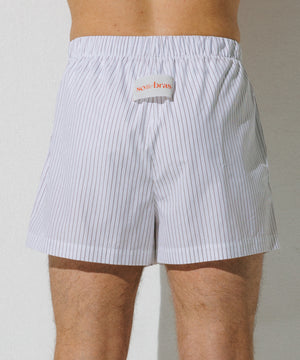 【Pre-order item】Cotton Boxer Shorts White - Pinstripe in Brown