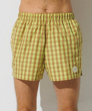 Checkered Swim Shorts - Yellow x Almond