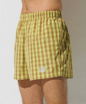 Checkered Swim Shorts - Yellow x Almond