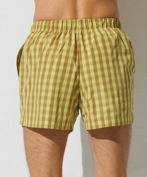 【Pre-order item】Checkered Swim Shorts - Yellow x Almond